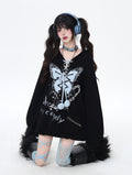 S03 _ Butterfly Embroidery V-Neck Hoodie Sweater – Lantern Sleeve Oversized Knit | pynkpig