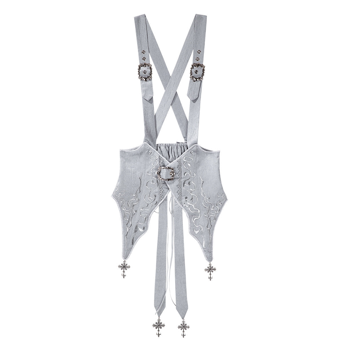 Silver Key Gothic Lolita Set - White Shirt Waist Belt Skirt - S-2XL