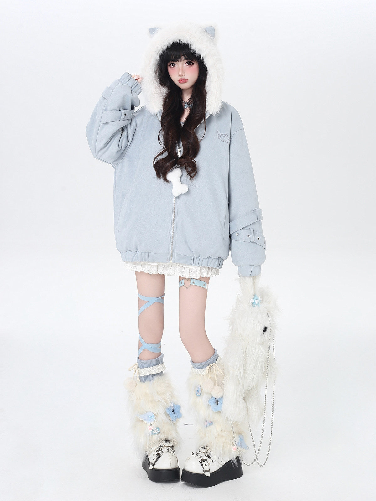 Angel Kitty Fluffy Cat Ear Oversized Quilted Cotton Jacket – Casual Warm Outerwear