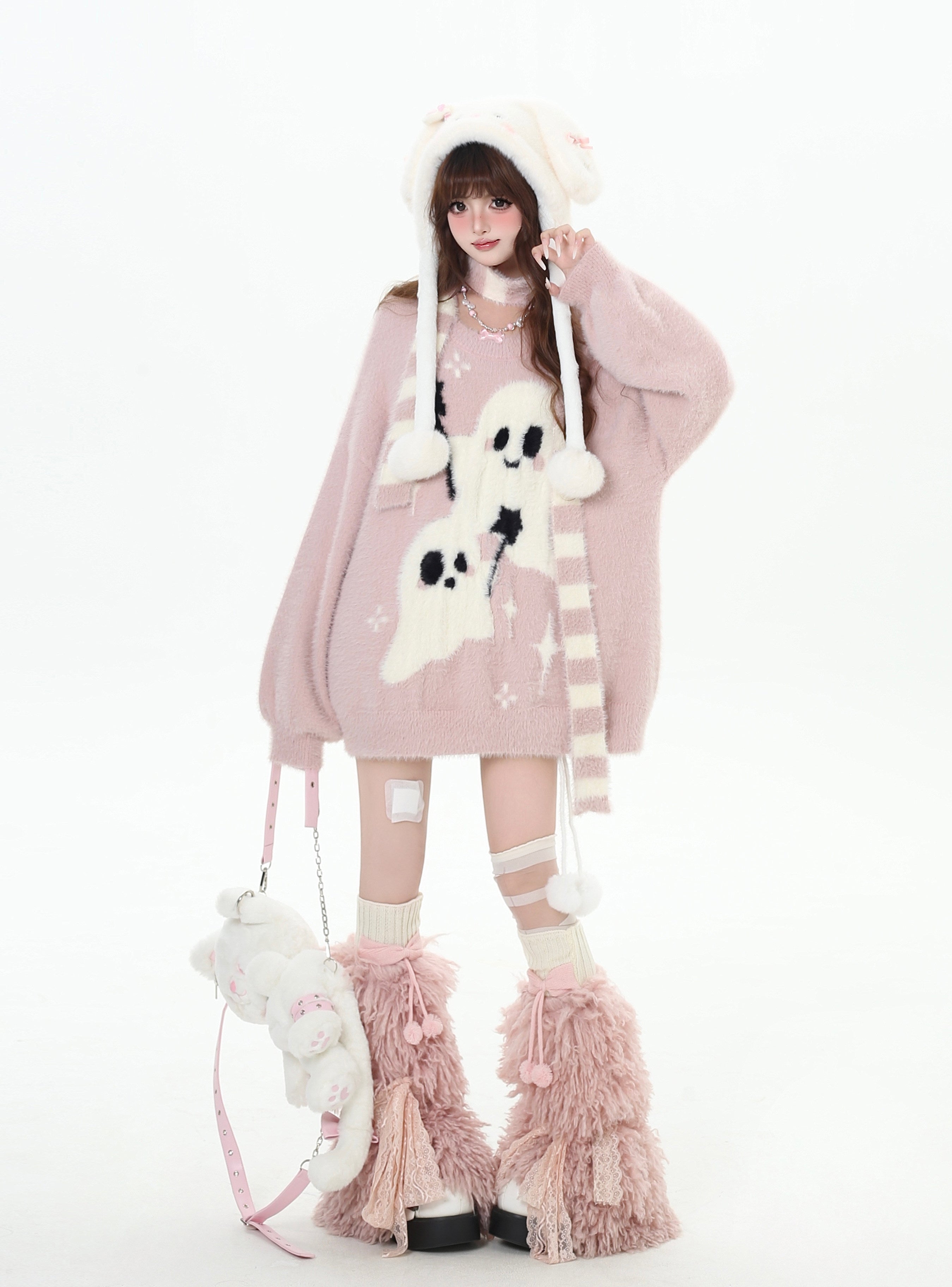 Ghost Paradise Subculture Cute Soft Versatile Mink Fur Pullover Scarf Sweater