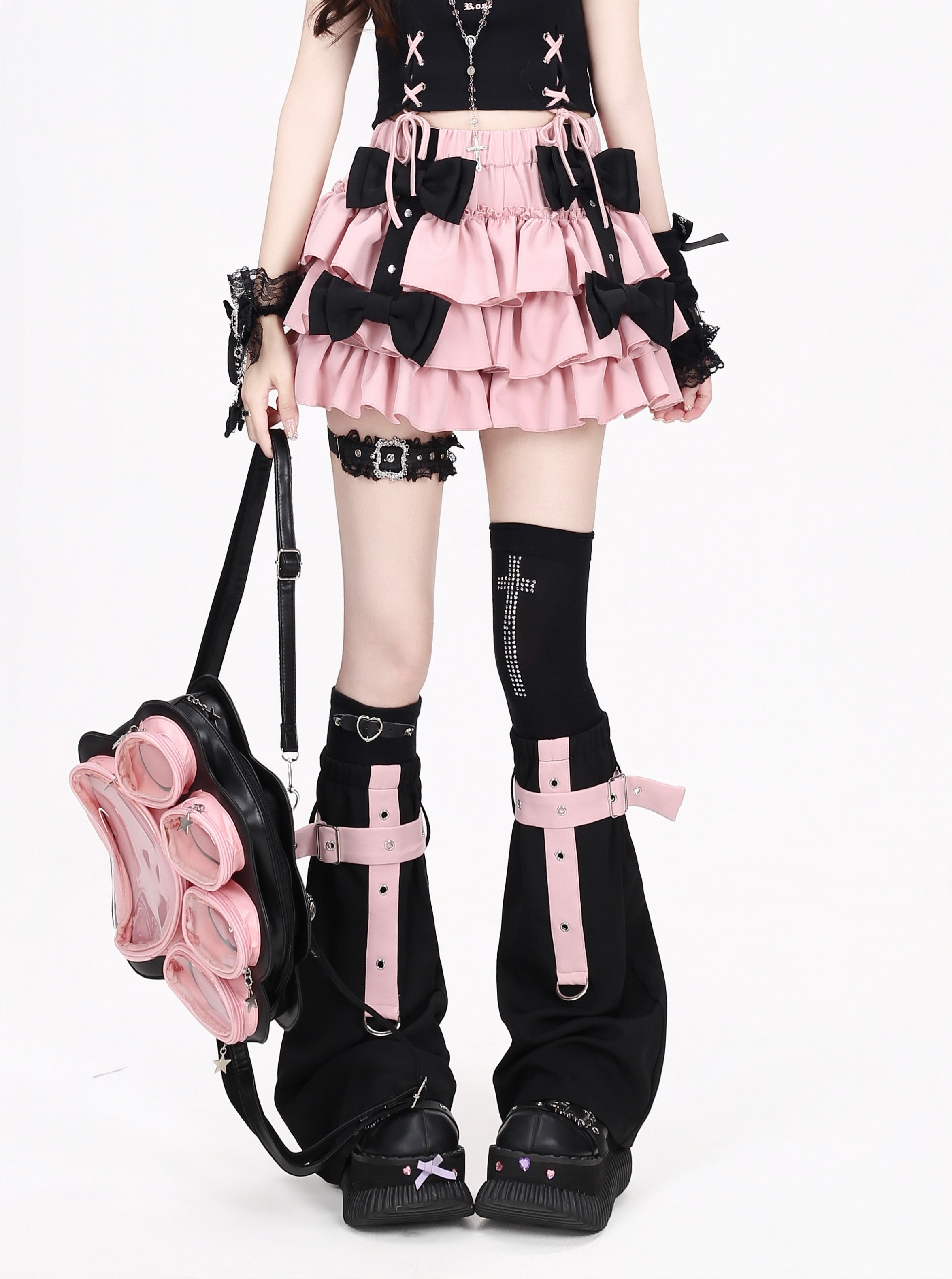 Gujao Naina Original Sweet Spicy Light Night Black Purple Ribbon Puffy Cake Skirt – Summer Girl
