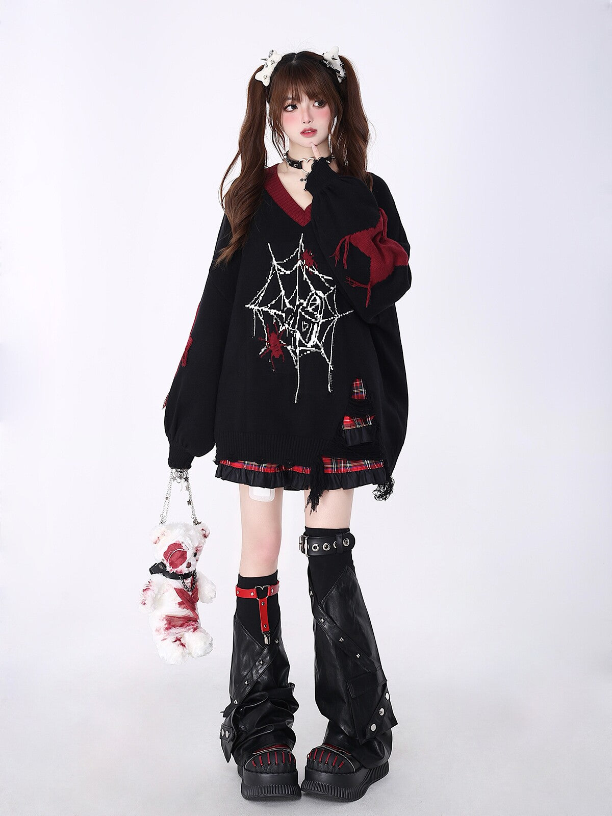 Pure Love Cycle Original Dark Sweet Cool Star V-Neck Loose Knit Pullover Sweater – Fall Winter