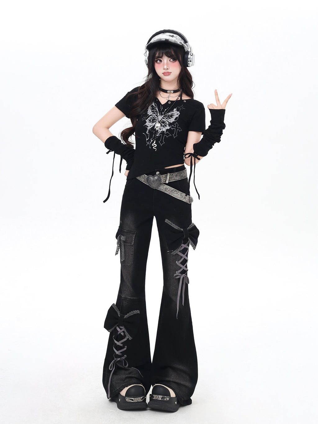 Original 3D Ribbon Y2K High Waist Slim Flare Jeans – Sexy Girl Subculture Design