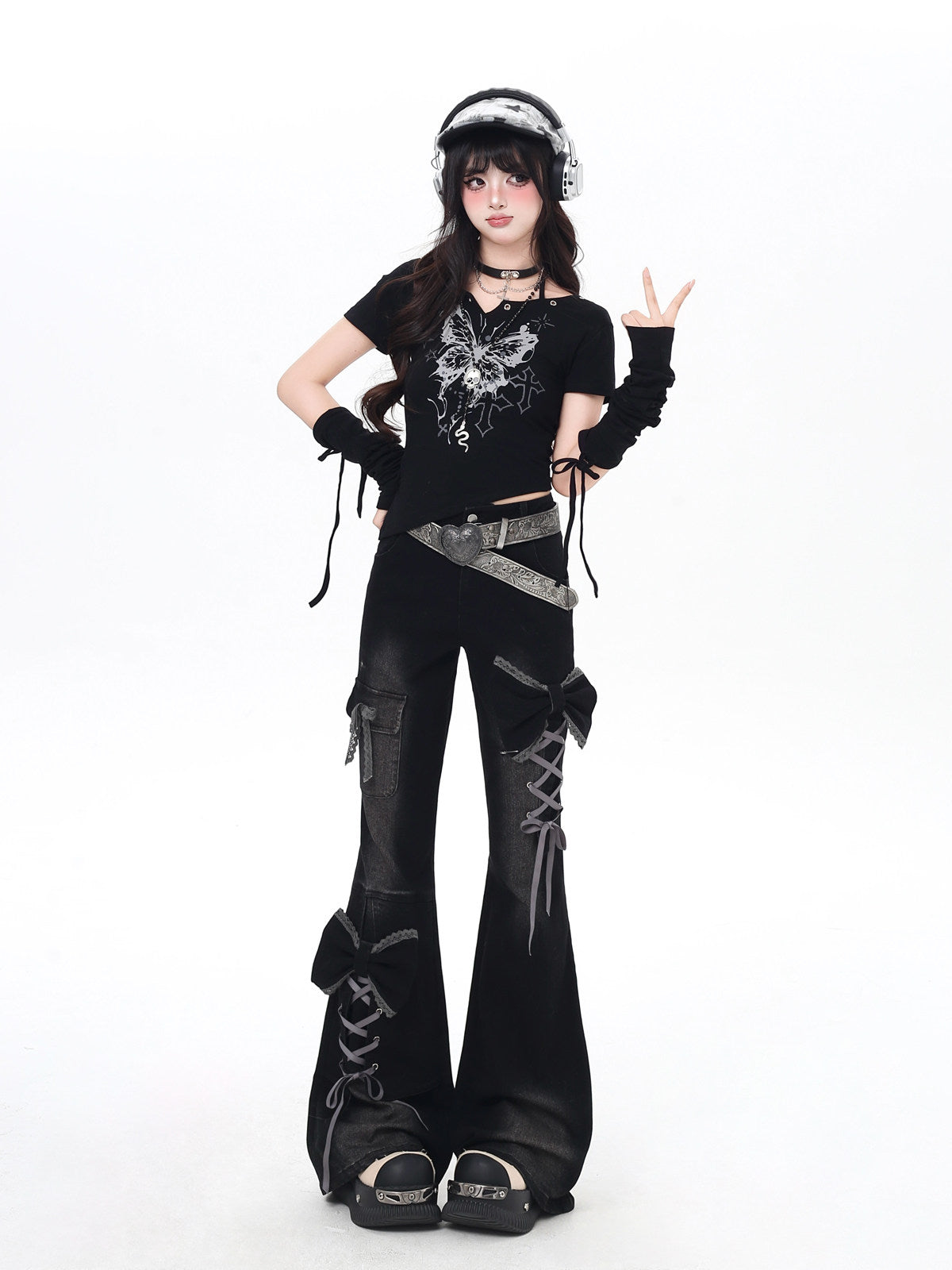 Original 3D Ribbon Y2K High Waist Slim Flare Jeans – Sexy Girl Subculture Design