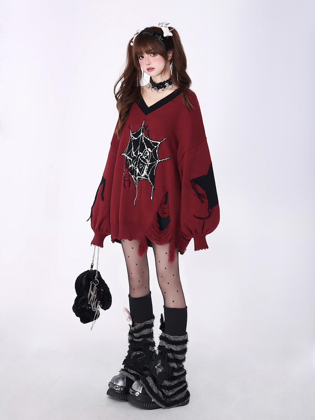 Pure Love Cycle Original Dark Sweet Cool Star V-Neck Loose Knit Pullover Sweater – Fall Winter