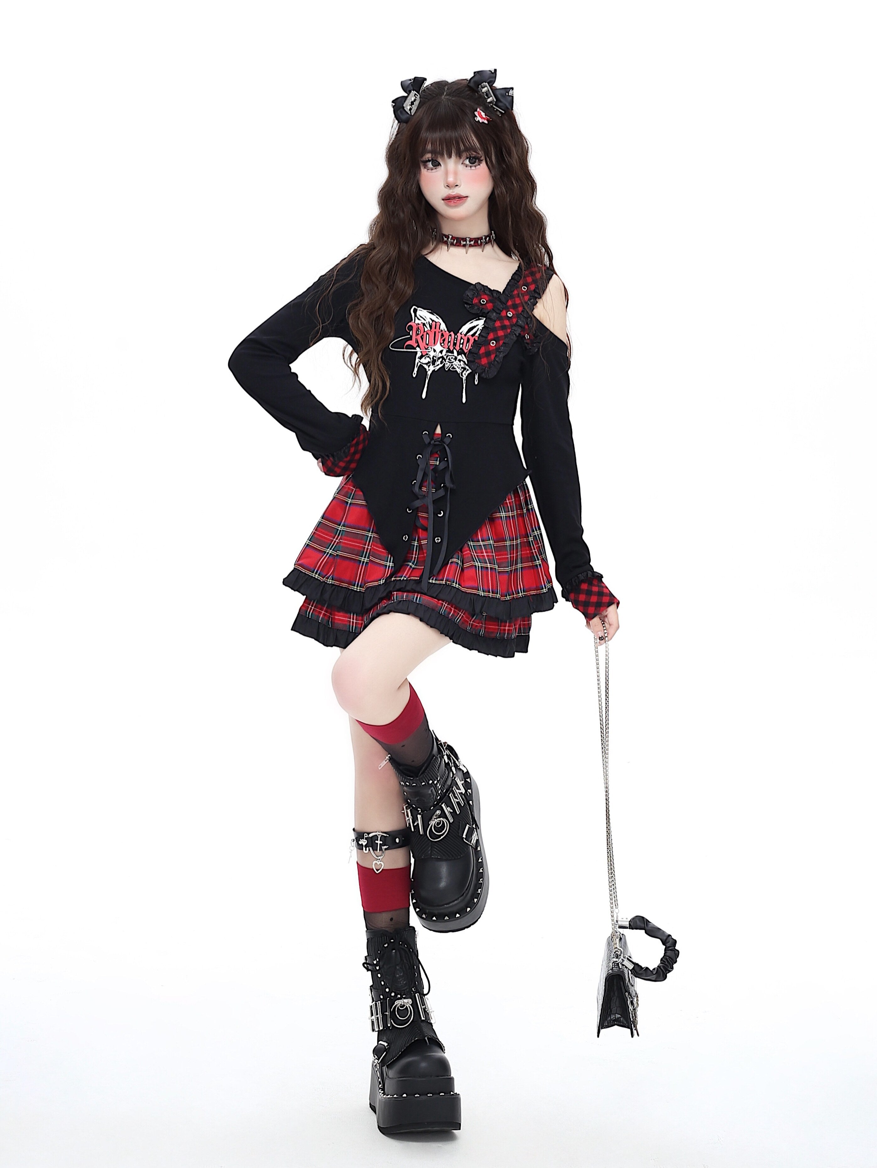 Showa Night Sweet Spicy Irregular Long Sleeve Slim Crop Top – Original Subculture Design
