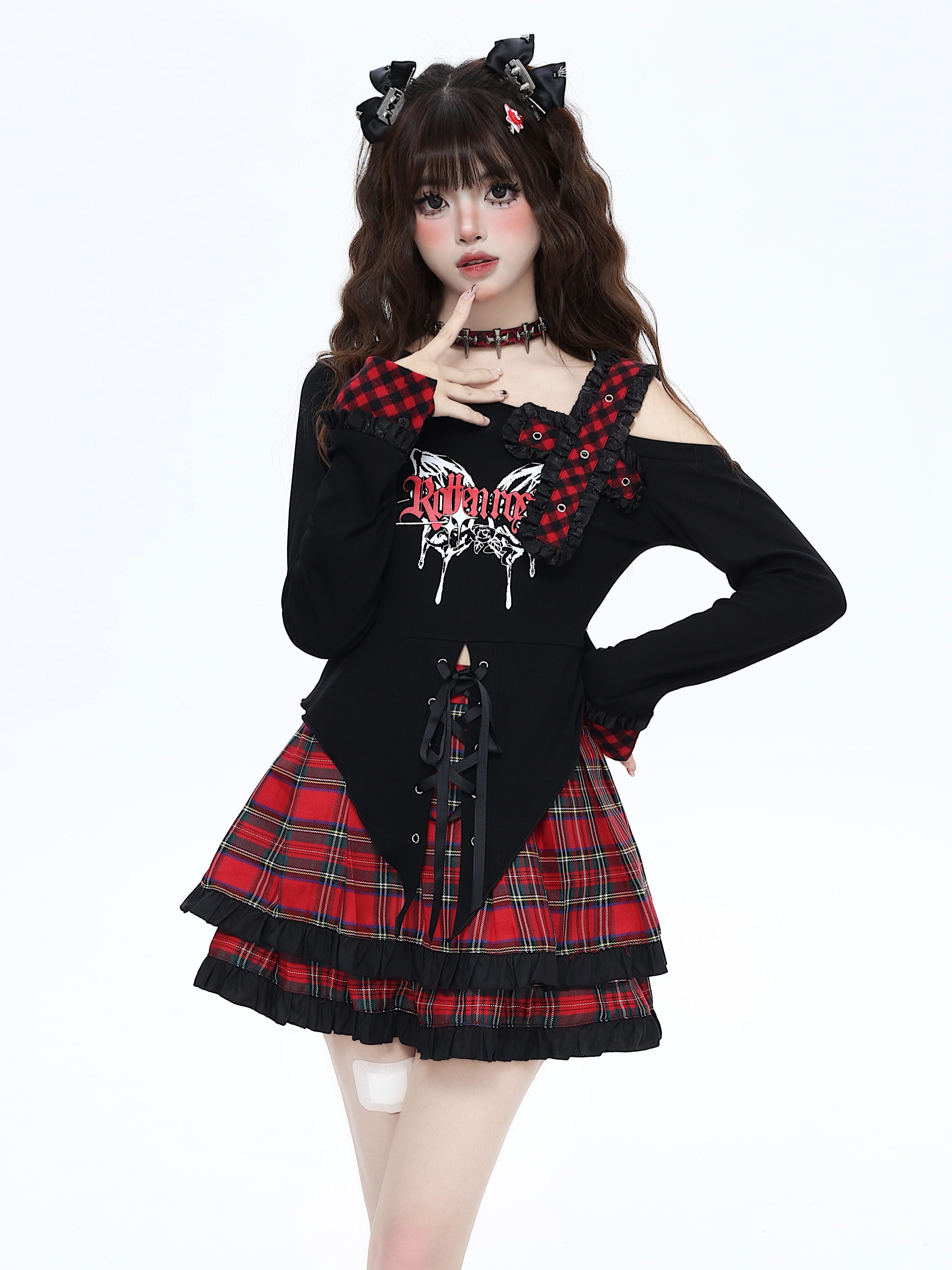 Showa Night Sweet Spicy Irregular Long Sleeve Slim Crop Top – Original Subculture Design