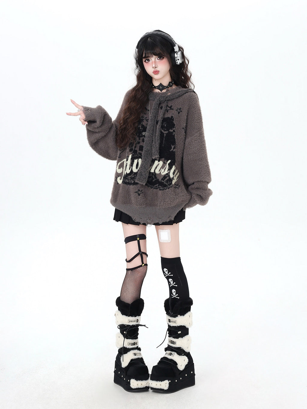 s02 _ Detachable Hat Faux Mink Sweater – Vintage Letter Oversized Pullover | pynkpig