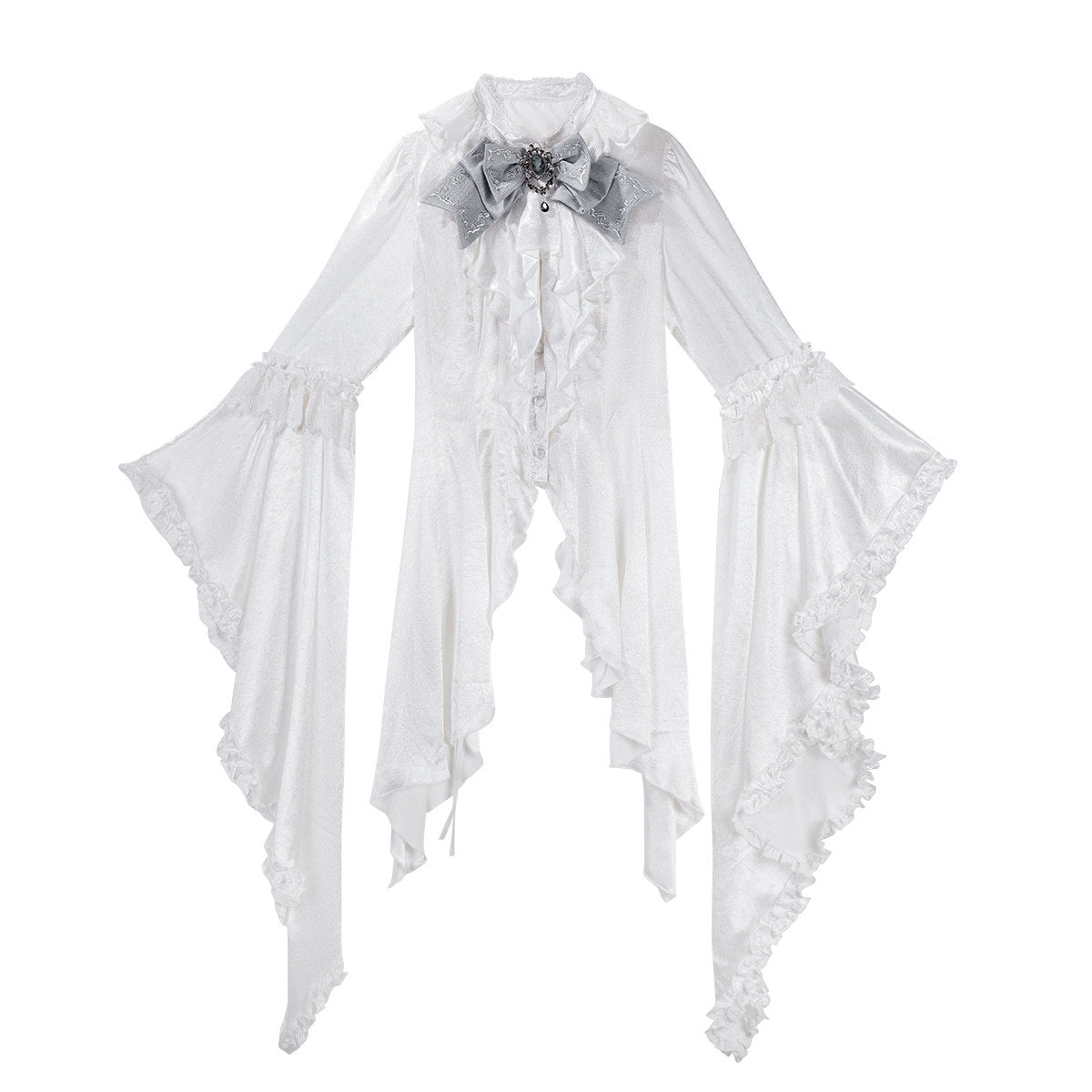 Silver Key Gothic Lolita Set - White Shirt Waist Belt Skirt - S-2XL
