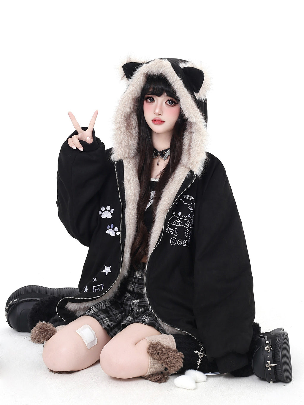 First Generation Cute God Otaku Design Suede Plush Cat Ear Hooded Cotton Winter Jacket