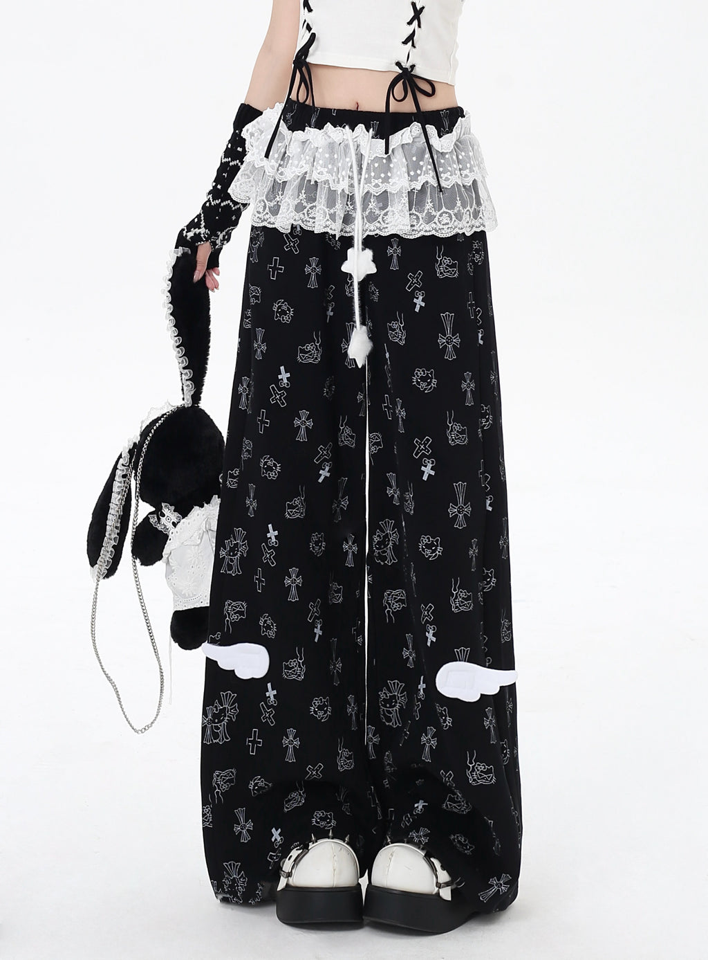 Katie Print Sweet Cool Lace Trim Feminine Casual Oversized Lounge Pants – Women's Sweatpants