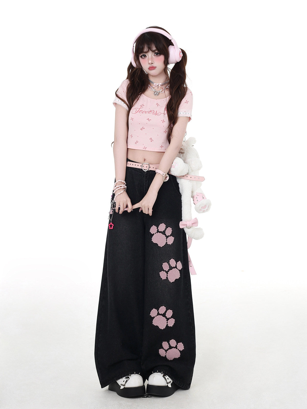 Cat Manufacturing Original Embroidery Sweet High-Waist Straight Denim Jeans – Spring Summer