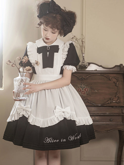 Alice in Wonderland Sweet Lolita OP Dress - Blue Short Sleeve with Apron- S-XXL