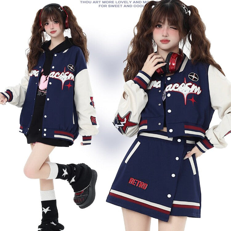 CrazyGirl American Street Original Vintage Baseball Jacket – Fall Winter Academy High Street Oversized Versatile Jacket
