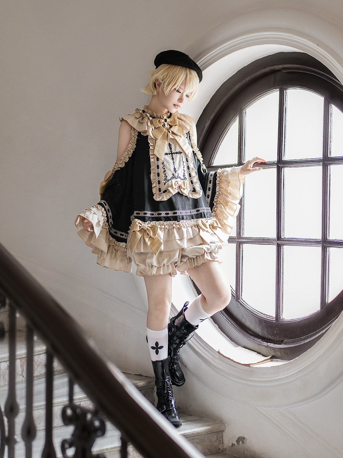 Gothic Lolita Prince Set - Dark Academia Cross Top & Shorts - S-2XL