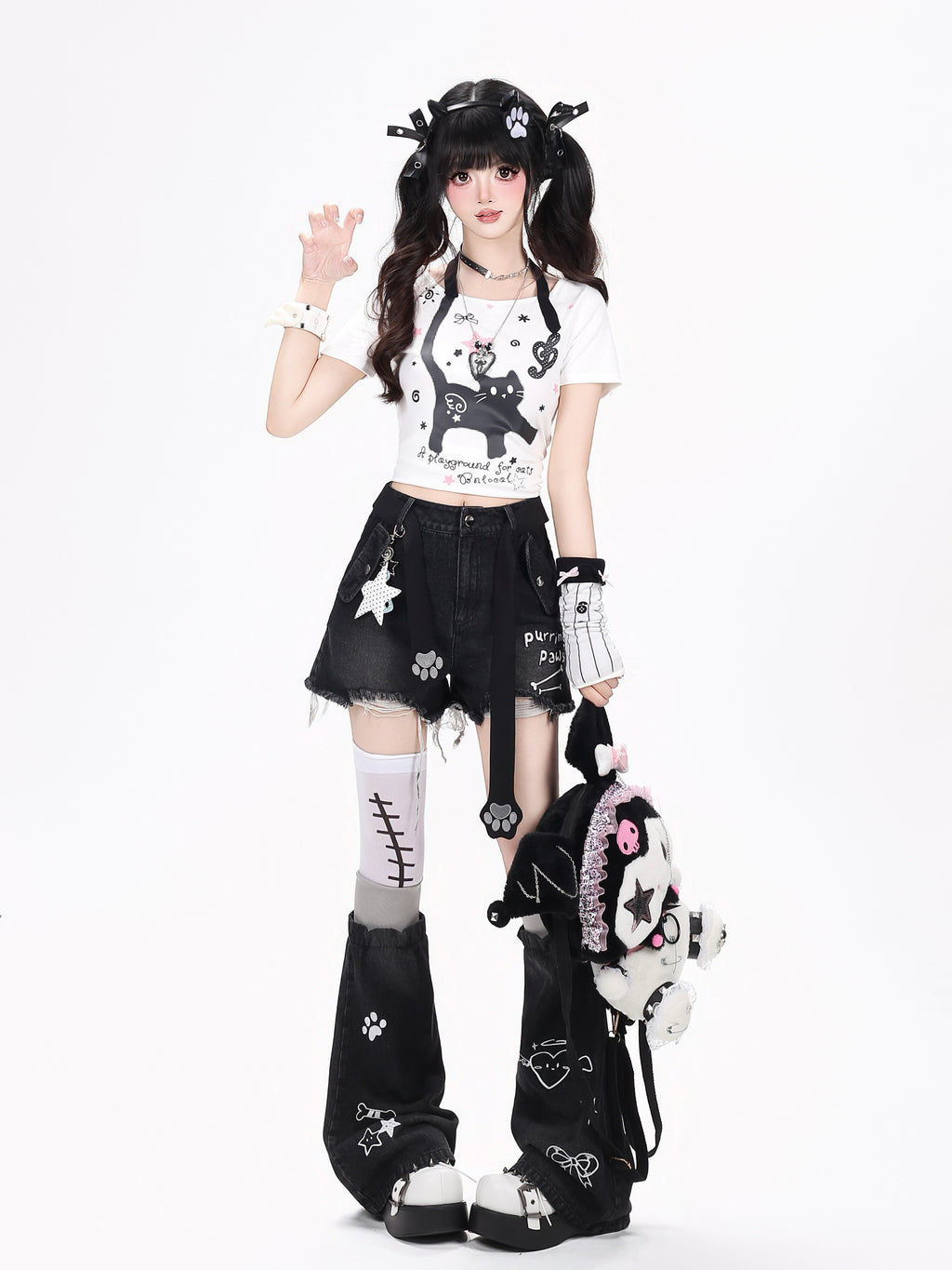 First Generation Kitten 2.0 Original Sweet Cute Girl Design High-Waist Denim Shorts – Summer