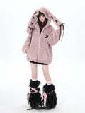 Strapped Little Rabbit Original Sweet Girl Bunny Ear Oversized Fleece Hoodie – Warm Thick Winter Coat