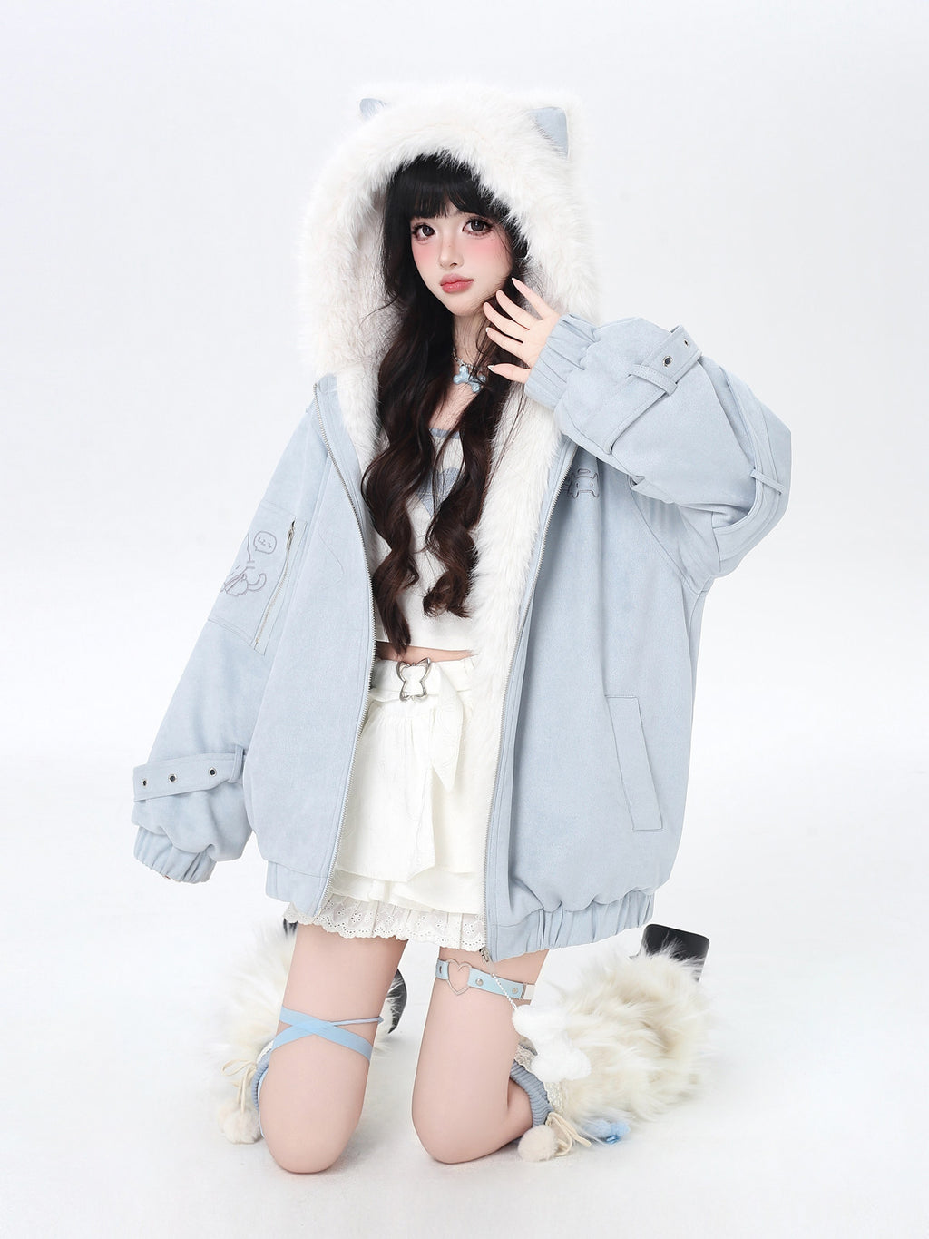 Angel Kitty Fluffy Cat Ear Oversized Quilted Cotton Jacket – Casual Warm Outerwear