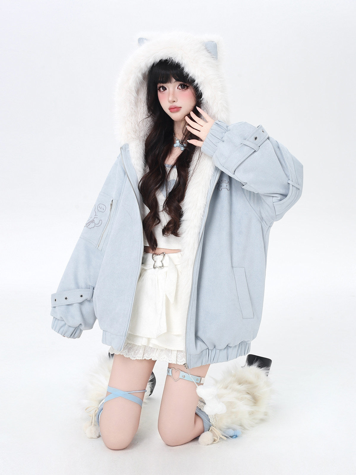 Angel Kitty Fluffy Cat Ear Oversized Quilted Cotton Jacket – Casual Warm Outerwear