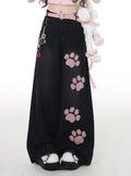 Cat Manufacturing Original Embroidery Sweet High-Waist Straight Denim Jeans – Spring Summer