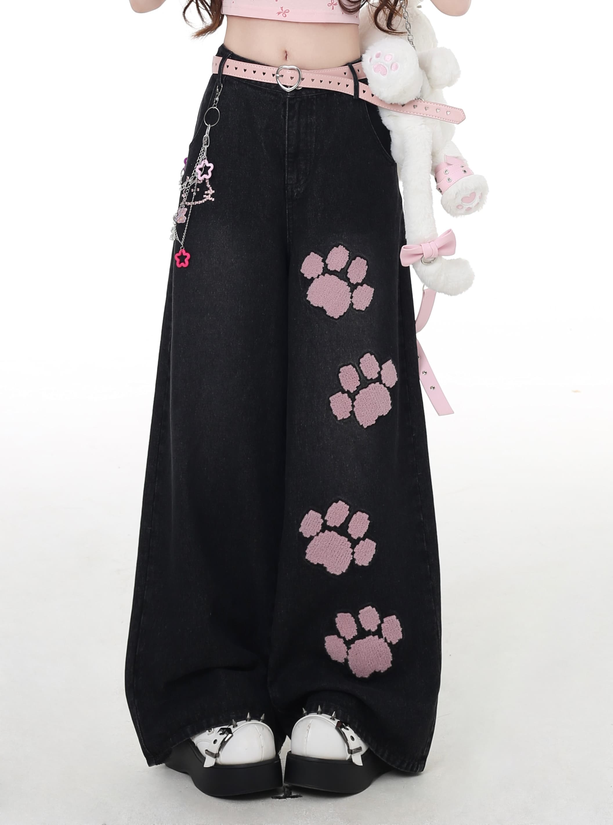 Cat Manufacturing Original Embroidery Sweet High-Waist Straight Denim Jeans – Spring Summer