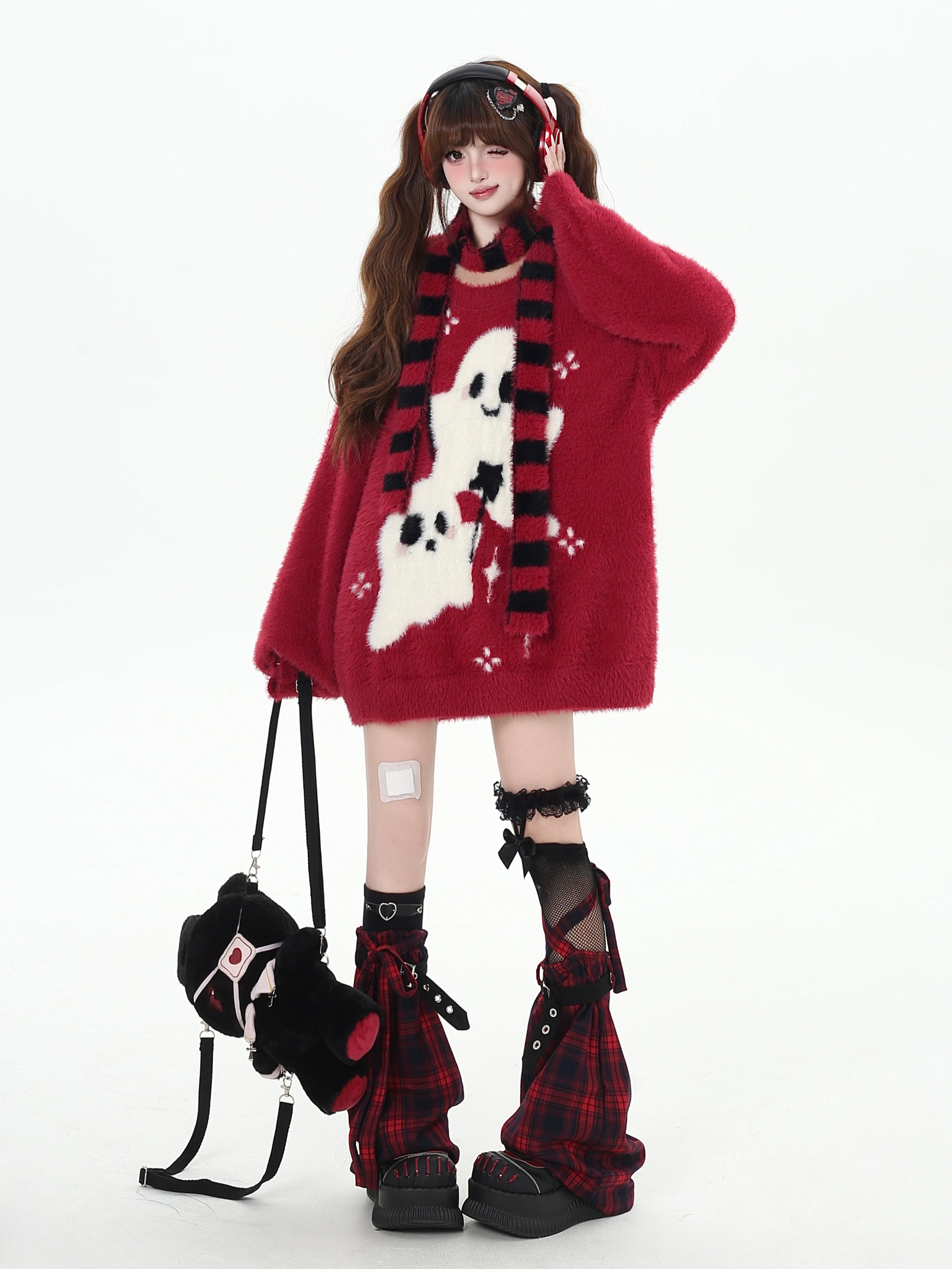 Ghost Paradise Subculture Cute Soft Versatile Mink Fur Pullover Scarf Sweater