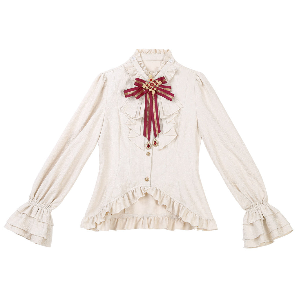 Prince Ouji Lolita Set- Embroidered Jacket Top Shorts-Burgundy Autumn Winter S-XXL