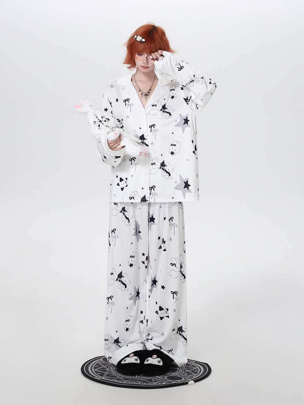 Original Black & White Rabbit Style Skin-Friendly Cozy Pajama Long Sleeve Loungewear Set – Spring Summer Girls