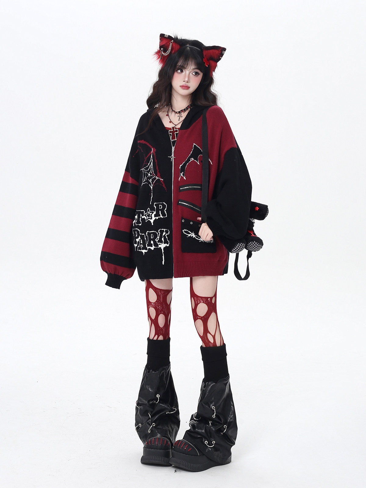 Night Worker Original Gothic Color Block Oversized Knit Cardigan Sweater