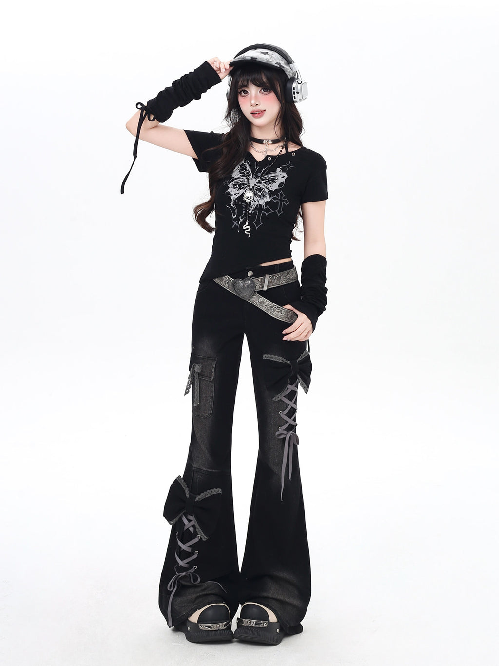Original 3D Ribbon Y2K High Waist Slim Flare Jeans – Sexy Girl Subculture Design