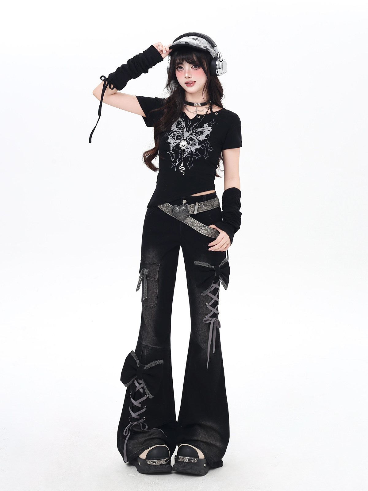 Original 3D Ribbon Y2K High Waist Slim Flare Jeans – Sexy Girl Subculture Design