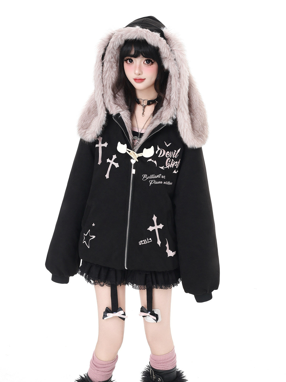 Devil Rabbit Original Plush Suede Patchwork Padded Warm Winter Jacket – Women's Coat