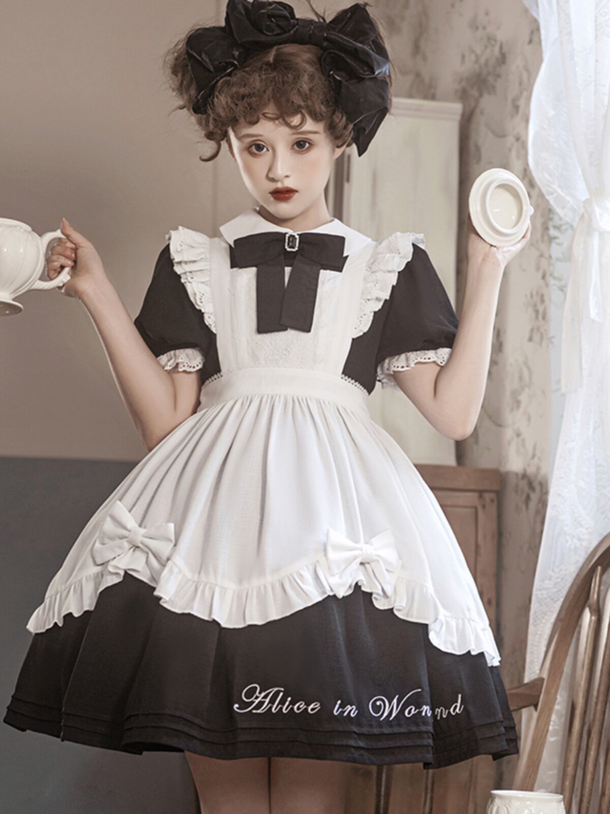 Alice in Wonderland Sweet Lolita OP Dress - Blue Short Sleeve with Apron- S-XXL