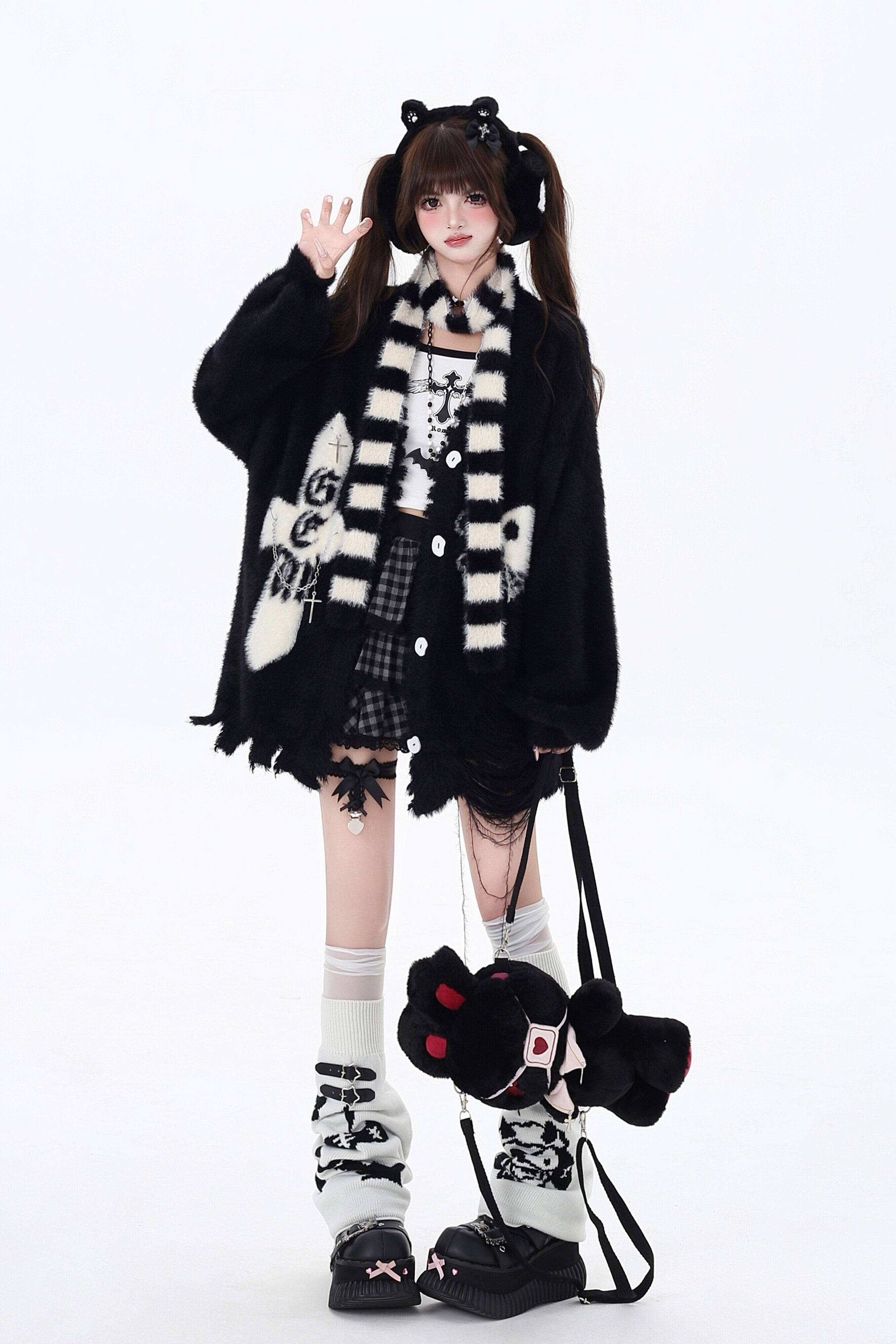 Apocalypse Mist Mink Fur Cardigan with Neck Warmer – Original Subculture Design
