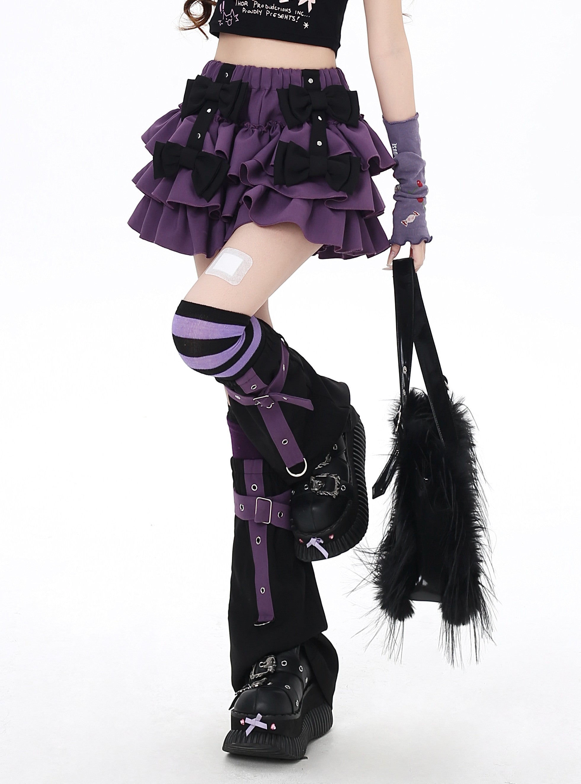 Gujao Naina Original Sweet Spicy Light Night Black Purple Ribbon Puffy Cake Skirt – Summer Girl