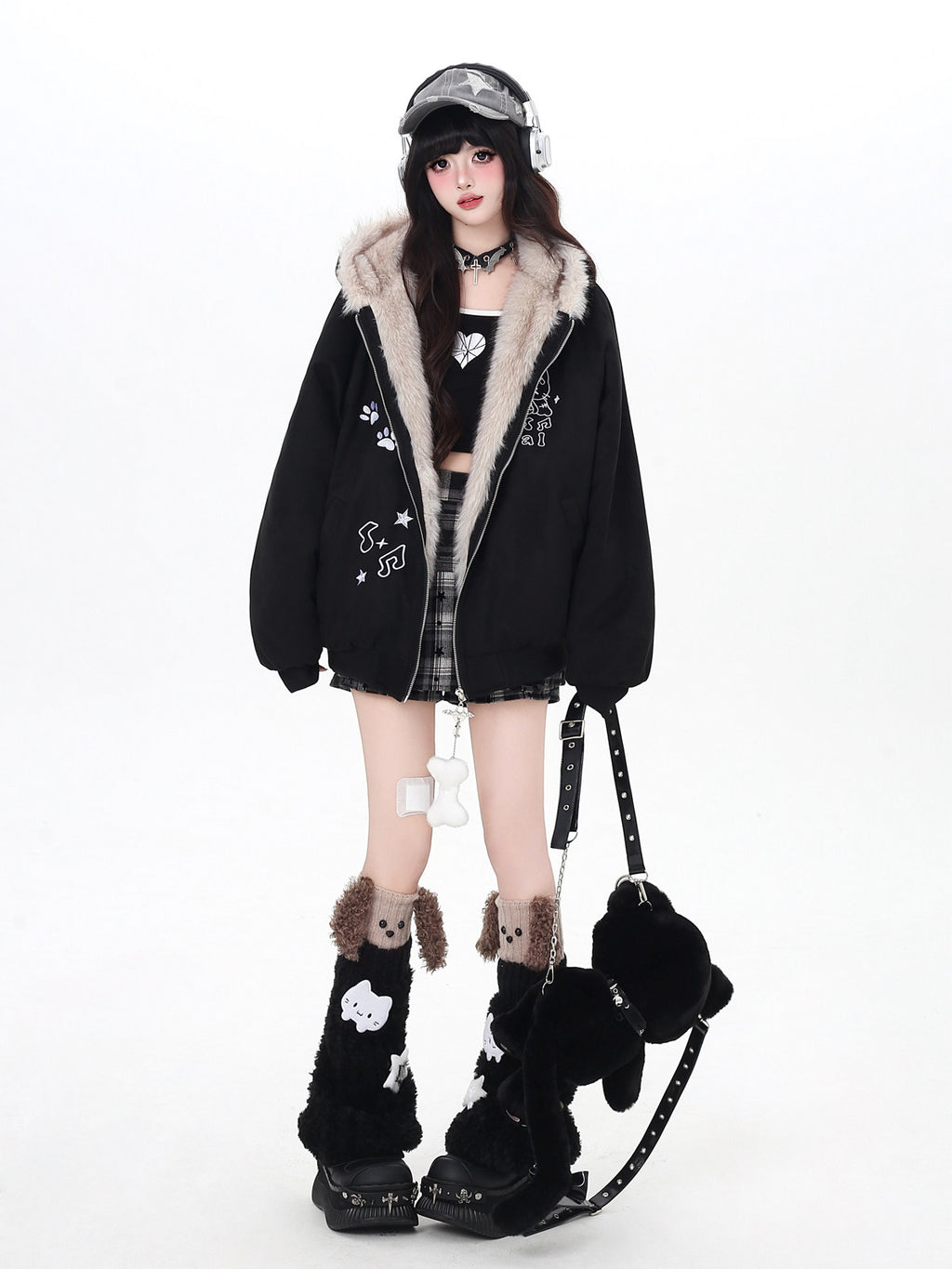 First Generation Cute God Otaku Design Suede Plush Cat Ear Hooded Cotton Winter Jacket