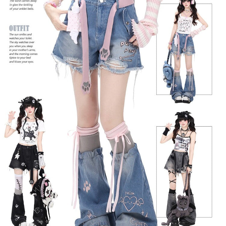 First Generation Kitten 2.0 Original Sweet Cute Girl Design High-Waist Denim Shorts – Summer