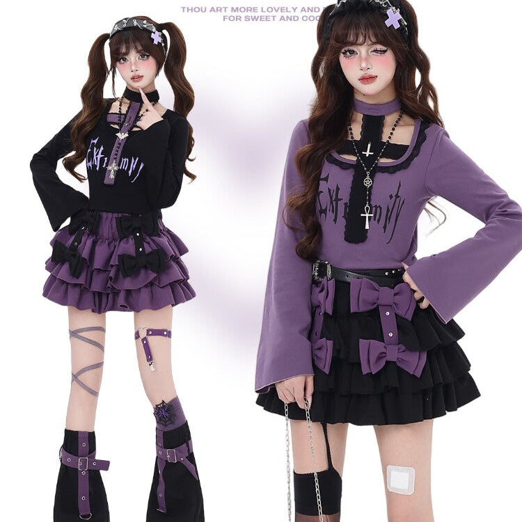 Tokyo Note Original Light Niche Black Purple Slim Long Sleeve T-Shirt – Spring Summer