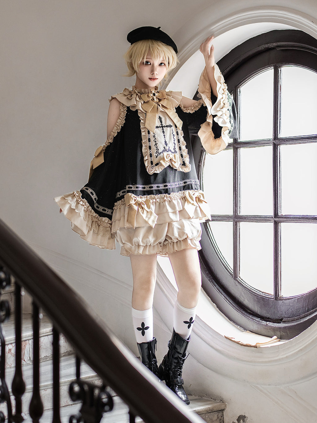 Gothic Lolita Prince Set - Dark Academia Cross Top & Shorts - S-2XL