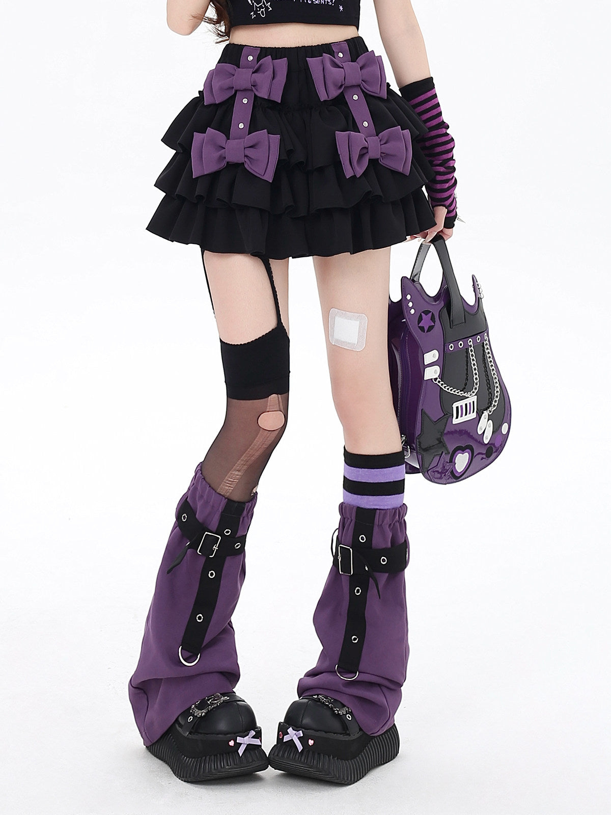 Gujao Naina Original Sweet Spicy Light Night Black Purple Ribbon Puffy Cake Skirt – Summer Girl