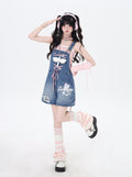 CrazyGirl Clii Rabbit Original Sweet Bunny Ear Tie Embroidery Denim Suspender Shorts – Summer