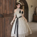 Bird Floral Classic Lolita Dress - Off Shoulder Halter - Vintage Lace Midi Dress