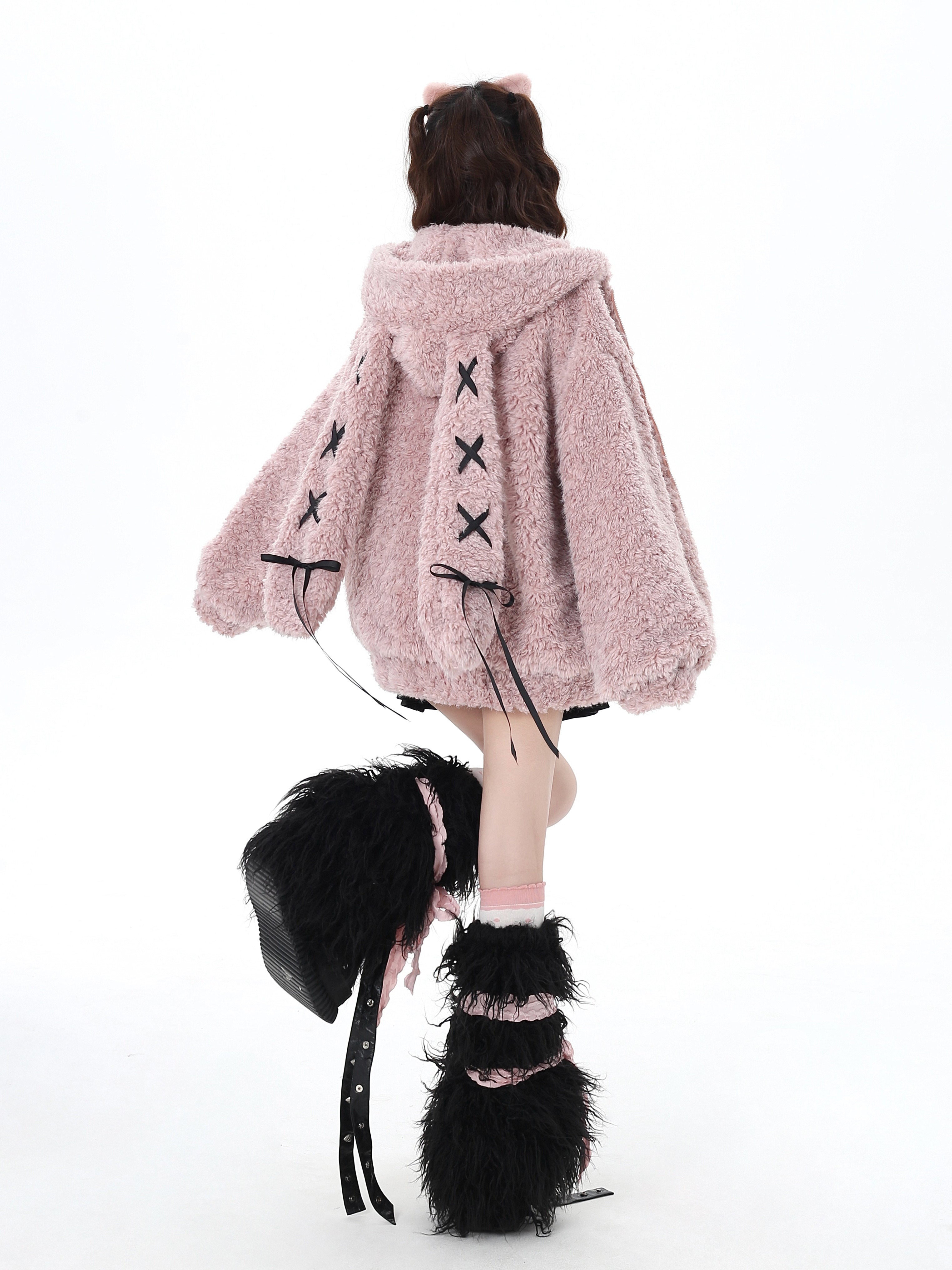 Strapped Little Rabbit Original Sweet Girl Bunny Ear Oversized Fleece Hoodie – Warm Thick Winter Coat