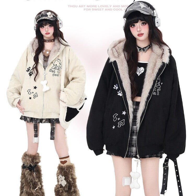 First Generation Cute God Otaku Design Suede Plush Cat Ear Hooded Cotton Winter Jacket
