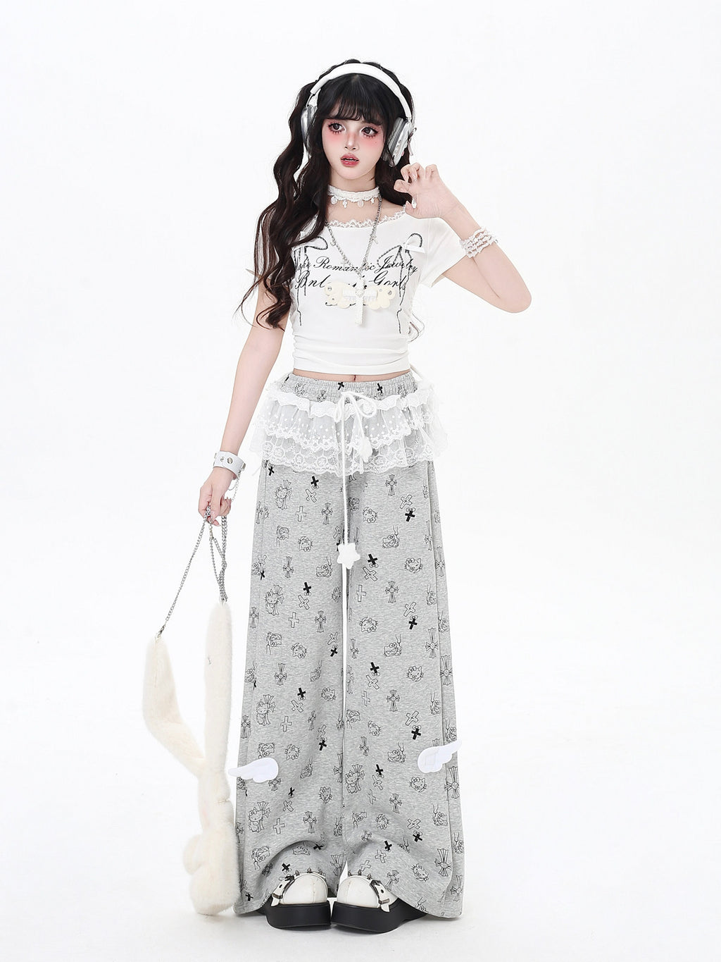 Katie Print Sweet Cool Lace Trim Feminine Casual Oversized Lounge Pants – Women's Sweatpants