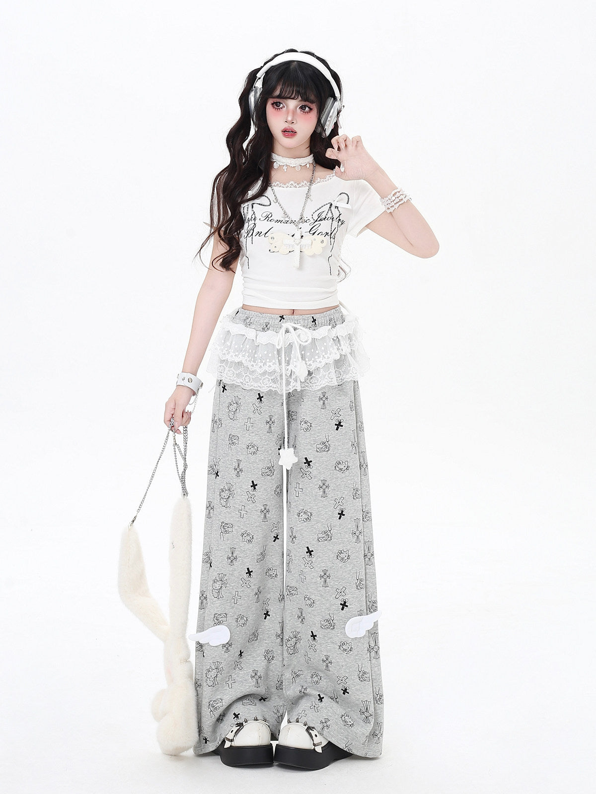 Katie Print Sweet Cool Lace Trim Feminine Casual Oversized Lounge Pants – Women's Sweatpants
