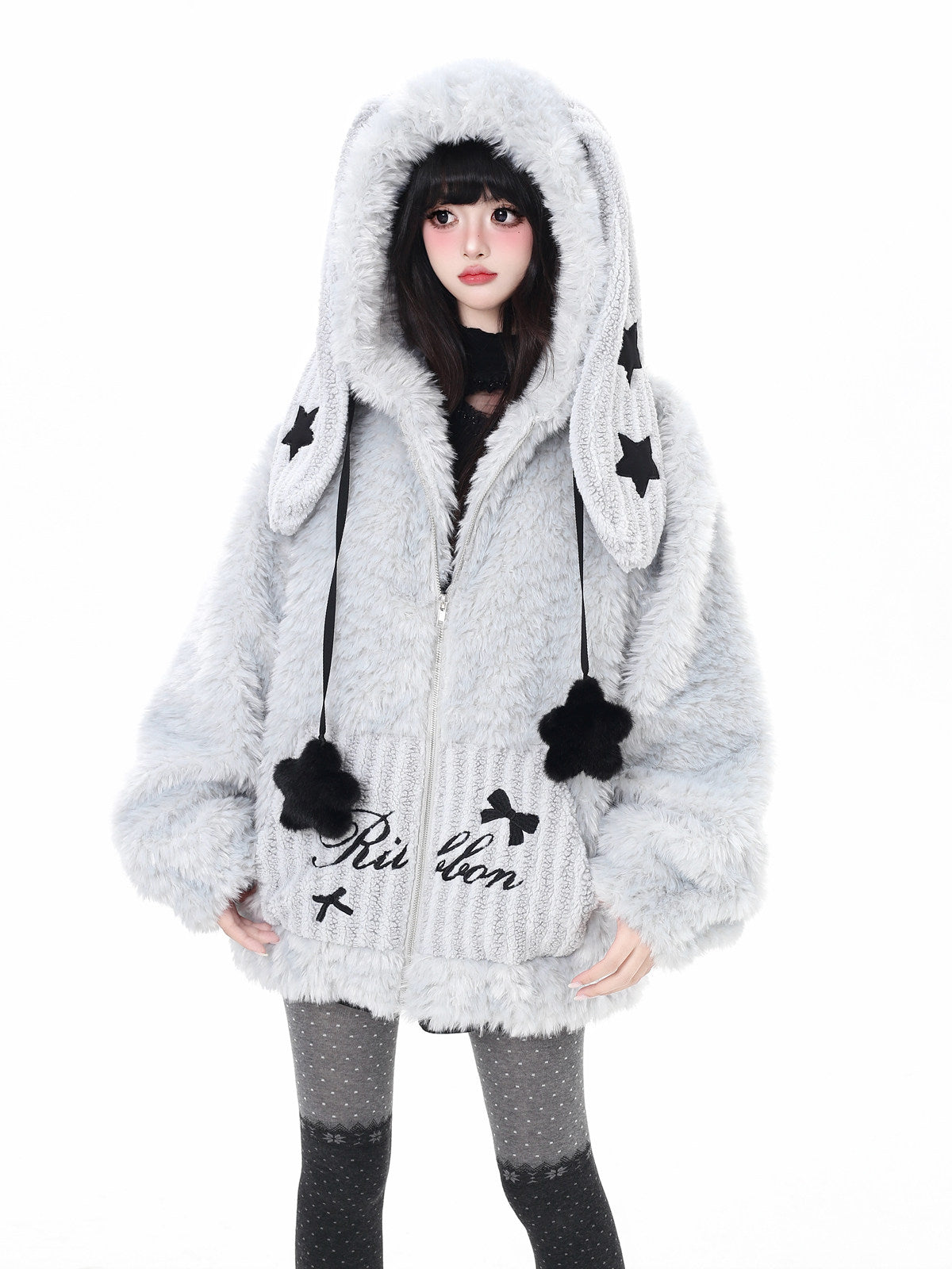 Lucky Star Original Bunny Ear Hood Oversized Thick Sherpa Jacket – Women's Warm Winter Coat
