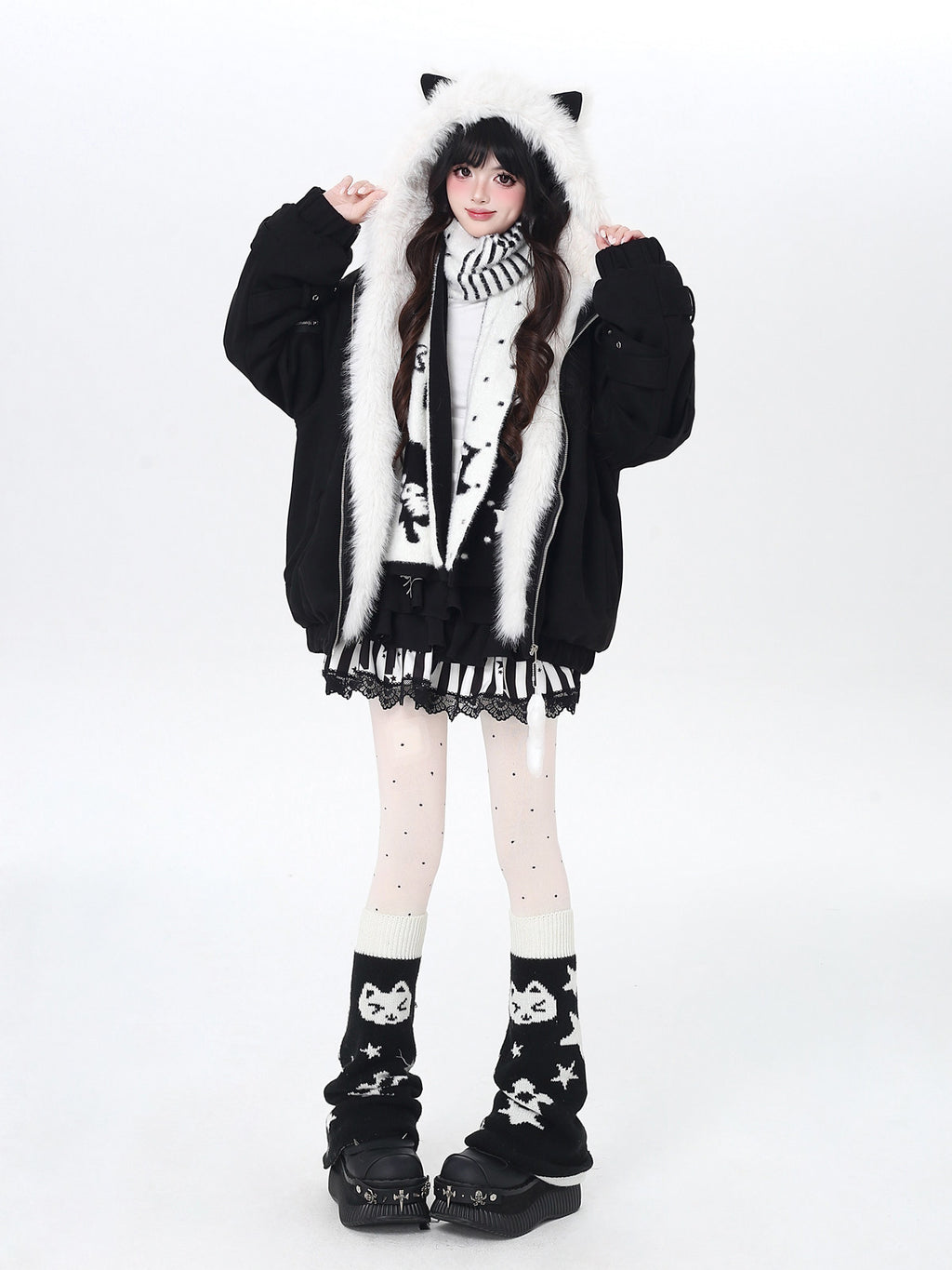 Angel Kitty Fluffy Cat Ear Oversized Quilted Cotton Jacket – Casual Warm Outerwear
