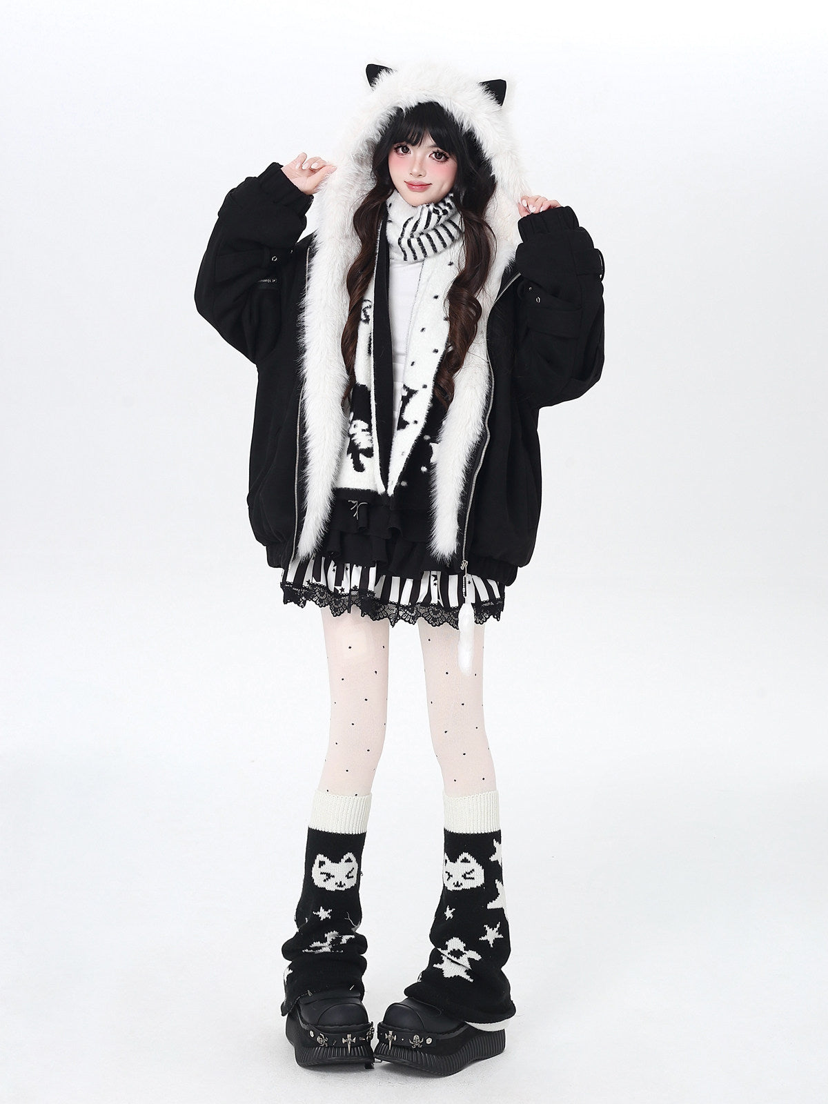 Angel Kitty Fluffy Cat Ear Oversized Quilted Cotton Jacket – Casual Warm Outerwear