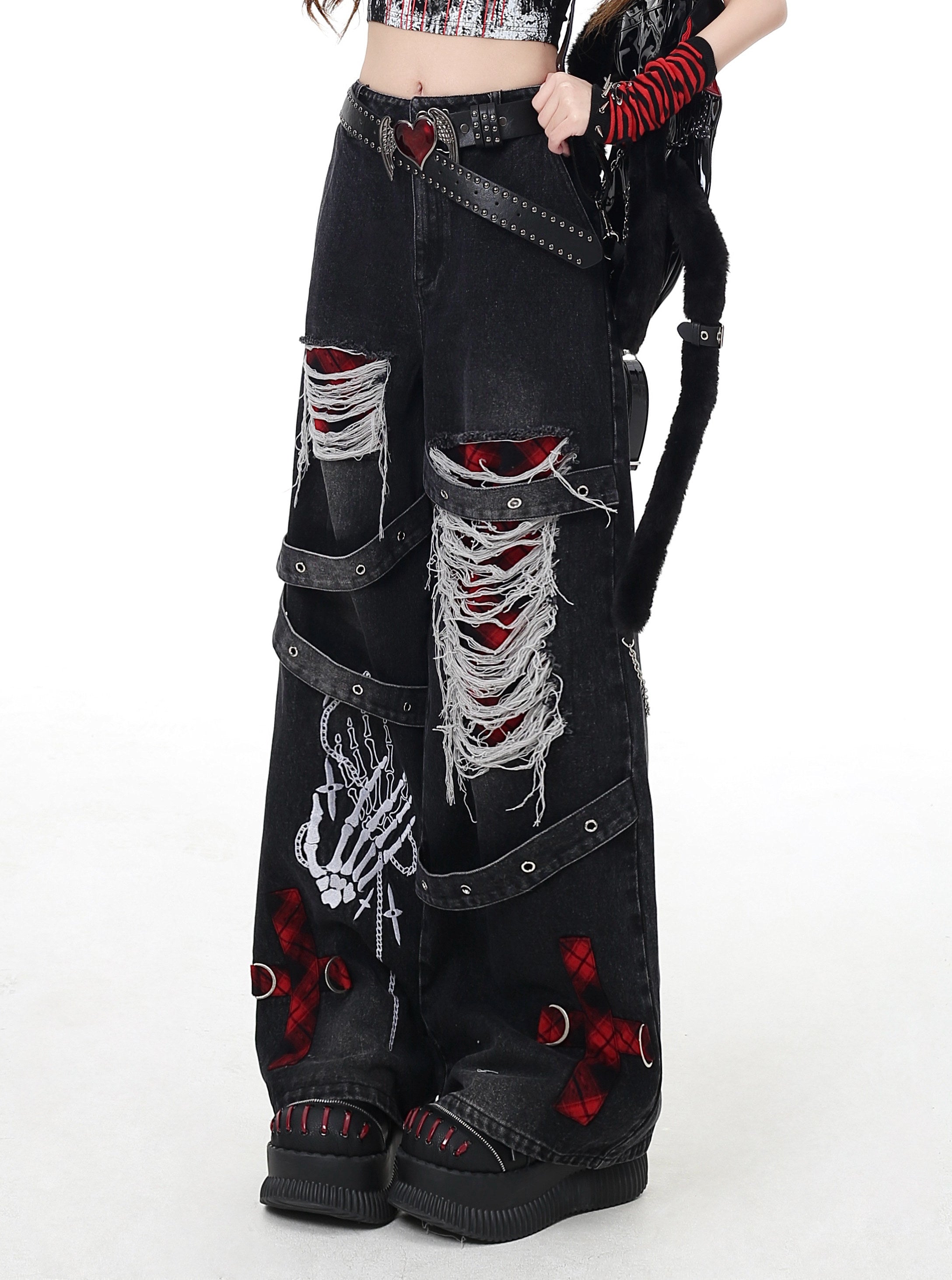 Escape Coachella Original Niche Punk Vintage Distressed Washed Denim Jeans – Spring Summer